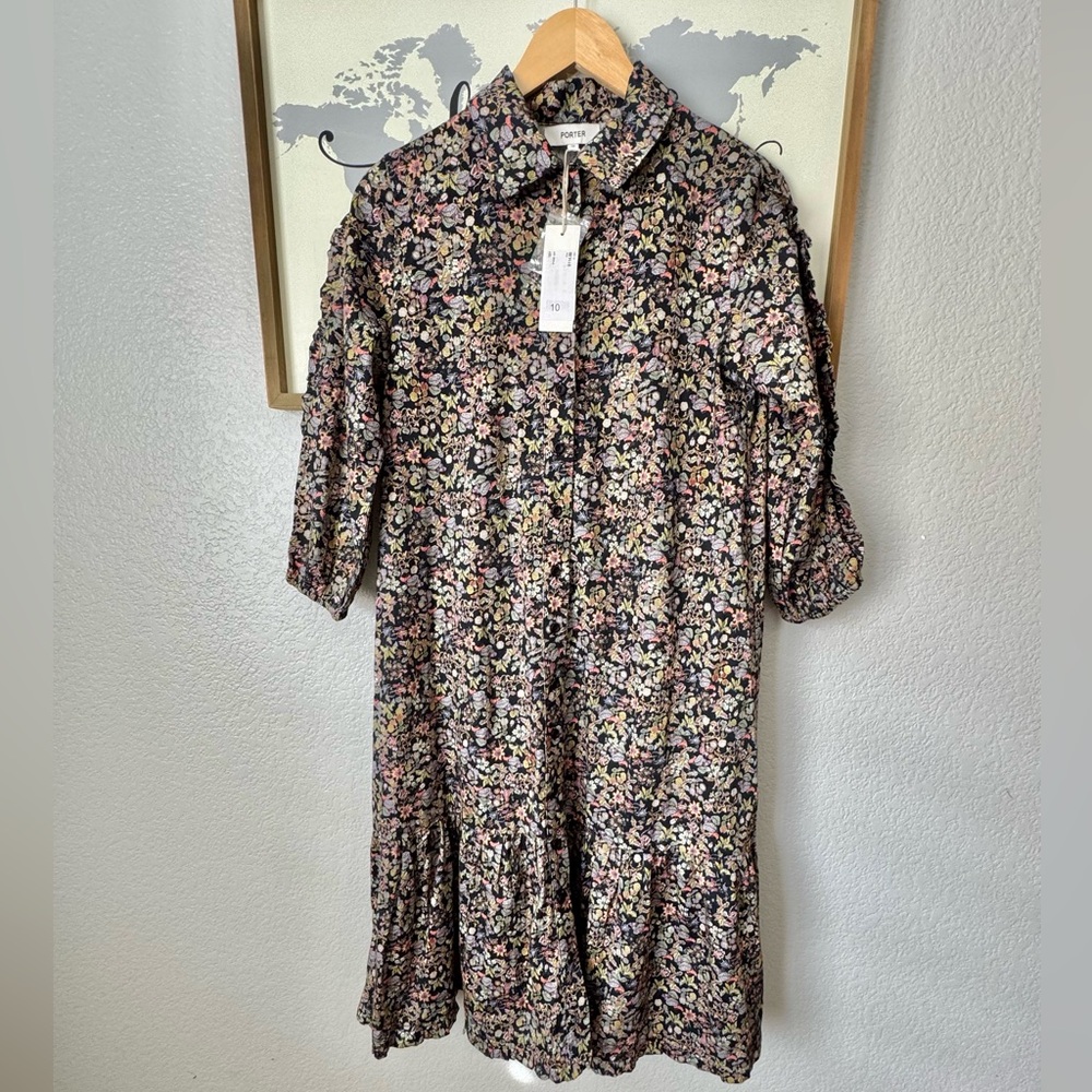 Porter Girls Floral Black button up MIDI Dress